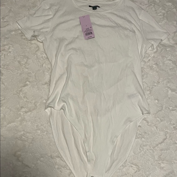 White, Ribbed, Crew Neck Bodysuit. Open Tie Back-White, -Wild Fable - Picture 4 of 5